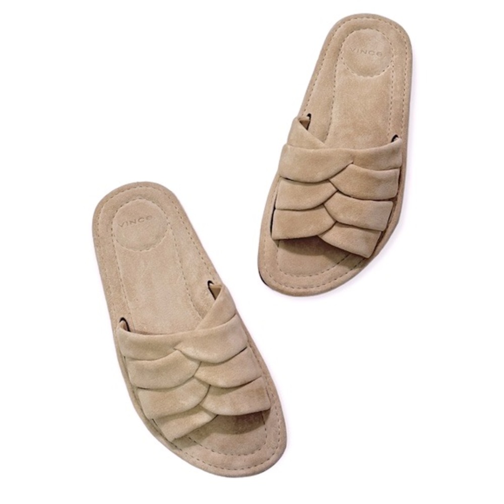 VINCE “Palmetta” Woven Suede Flat Sandals, Size 6